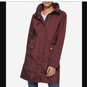 Cole Haan Women's Merlot Signature Packable Hooded Rain Jacket Tie Back Size M